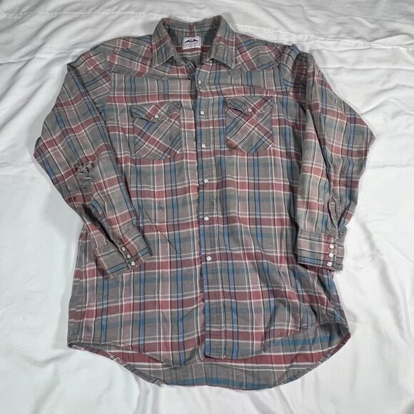 Lot of 3 Vintage Pearl Snap Button Ups Mens XL Plaid Distressed Holes Dakota - Picture 8 of 16